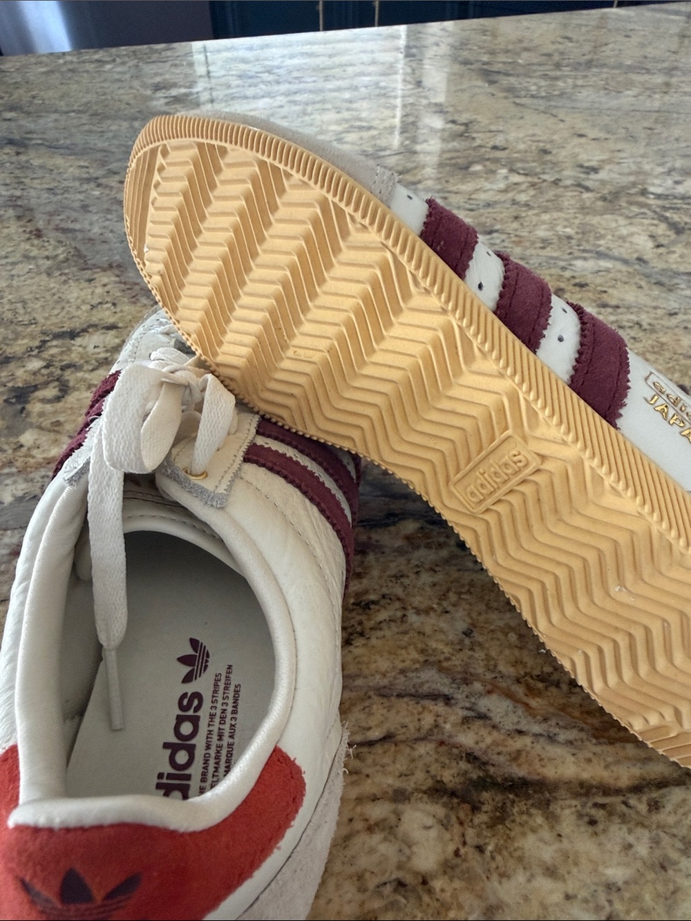 White Leather Sneakers with Burgundy Stripes - Picture 5 of 6